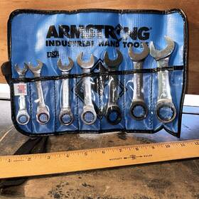 54-113 Armstrong Stubby Ratcheting Wrench Set Great Shape 3/4 11/16 5/8 5/16 7/16
