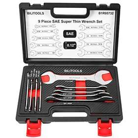 Bilitools 974676371099 Super Thin Open End Wrench Set 9 Piece Sae 1/4 To 1-1/16 Inch Cr-v Steel H