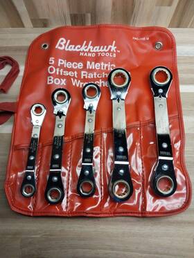 Zwo-1105 Blackhawk 5pc Metric Offset Reversable Ratcheting Box-end Wrench Set Usa Exlnt