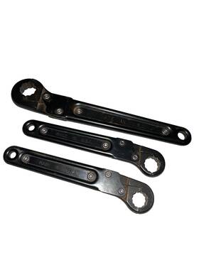 Brand Worn Off 662679050795 Vtg Flair Nut Ratcheting Wrenches 12 Point Set Of 3 9/16 Inch 1/2 7/16 Made Usa