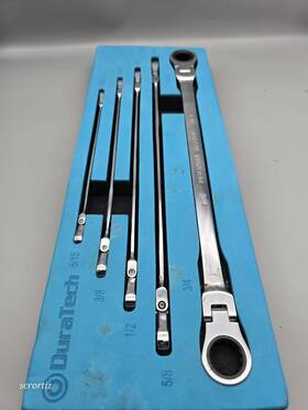 Dtlfhrw05s Branded Duratech Extra Long Flex-head Double Box End Ratcheting Wrench Set Sae 5/16 Inch
