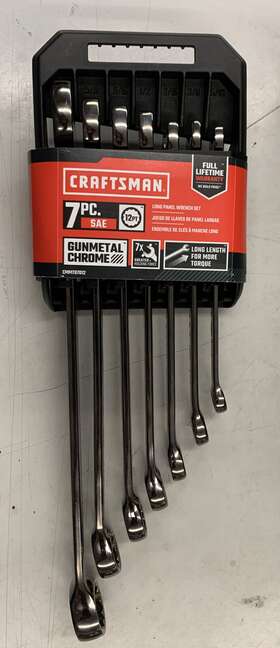 Cmmt87012 Craftsman 885911705028 New 7pc Sae Standard Gunmetal Chrome Long Panel Wrench Set