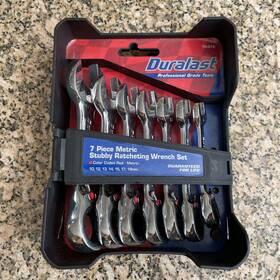 70-012 Duralast Excellent Condition 7 Piece Metric Stubby Ratcheting Wrench Set