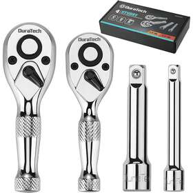 Duratech 820909772057 4pcs 1/4 Inch 3/8 Drive Stubby Ratchet Set With 2 Extension Bar 72-tooth