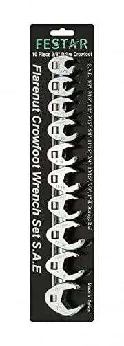 Festar 860009049246 3-8 Inch Drive Flarenut Crowfoot 10 Piece Wrench Sae Set Carbon Steel