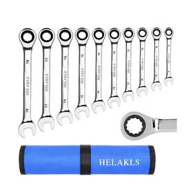 Helakls 767311475193 10-piece Ratcheting Wrench Set 6-18 Mm Metric Chrome Vanadium Steel