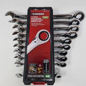 Husky 037103340382 Ratcheting Combination Wrench Set Metric 12-point Hand Tool 10 Piece