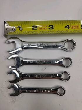 33110 Husky 4 Piece Sae Stubby 12 Point Combination Wrench Set 1/2 Inch 7/16 3/8 3/16