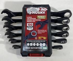 H100drw6pcsaen Husky Wrench Set 100 Position Sae Double Ratcheting Open End Hand Tool 6 Piece