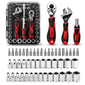 Ironcube 008678710429 53-piece Socket Ratchet Wrench 20-in-1 With 2-in-1 Black/red