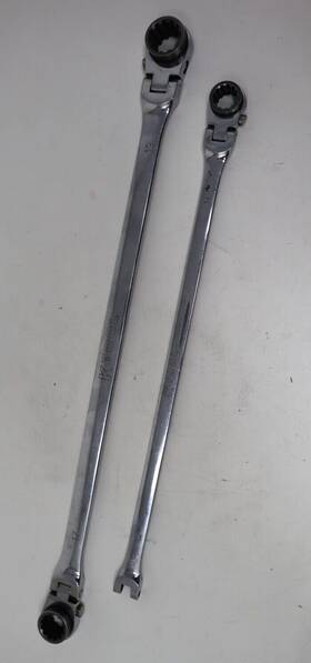 Ktixddb17x19 K Tool Lot Of 2 Long Double Box Ratcheting Flex Spine Wrenches 12x14 And 17x19