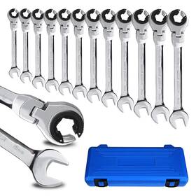 Loschen 765439646617 Metric Open Flex-head Ratcheting Wrench Combination 12 Pcs/set 8-19mm