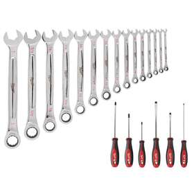 48-22-9416-48-22-2706 Milwaukee Sae Combination Ratcheting Mechanics Tool Set Hand Red 21-piece