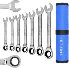 56451236287 Ouma Co. Ltd. Helakls 7 Piece 8mm-19mm Ratcheting Wrench Set Metric Full Polished 12-point Box