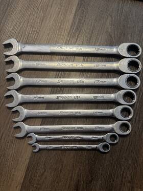 Snap-on Soxrmi7a Metric Flank Drive Plus Nonreversible Ratcheting Combo Wrench Set 8pc