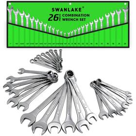 66074 Swanlake Garden Tools 26-piece Combination Wrench Set With Roll-up Pouch Sae 1/4 Inch - 1 Metric 8mm