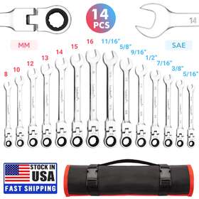 14peice Towallmark 14pcs Sae And Metric Flexible Head Wrench Set Ratcheting Combination Spanner Tool