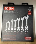 Icon WRSTFS-7 Professional Stubby Flex Head Ratcheting Combination Wrench Set. Fixed Price $79.99.
