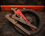 Vtg Industrial Tool Lot Stanley Level 3 Pipe Monkey Wrenches Goodyear Tire. Fixed Price $115.00.