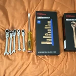 Hyper Tough 11PC Metric Gold Mechanics Tool Set W/ Ratchet, Sockets, Wrench. Fixed Price $100.00.