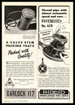 1946 Garlock 117 Valve Stems Palmyra Ny Ridgid Pipe Tools Elyria Ohio Print Ad. Fixed Price $8.37.