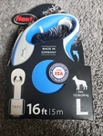 Flexi Soft Grip Retractable Tape Leash, Large Blue And White 16FT. Fixed Price $29.99.