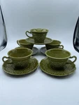 Of 5 Vtg Canonsburg Regency Cup & Saucer Sets Mcm Green Ironstone. Fixed Price $47.00.