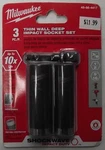 Milwaukee 49-66-4417 3/8" Drive Thin Wall Deep Shockwave Impact Socket Set 3PC. Fixed Price $9.00.