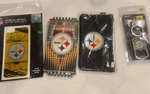 1 Pittsburgh Steelers Keychain, Iphone 5 Bling Appligue Id Holder, 3 Notepa. Fixed Price $20.00.