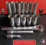 Craftsman 1/2" Dr Sae 15PC Deep Socket & Rachet Set: 9/16" To 1-1/8, 12-PT. Fixed Price $84.99.