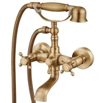 Antique Brass Clawfoot Bathtub Faucet With Hand Sprayer Dual Cross Filler. Fixed Price $52.00.