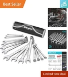 High-quality 15-PIECE Combination Wrench Set With Polished Finish And Tool Pouch. Fixed Price $79.99.
