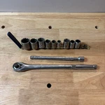 Proto Professional 1/2" Drive Ratchet 5450XL Chrome Finish + Extension & Sockets. Fixed Price $39.99.