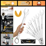 7-PIECE Large Sae Wrench Set 12 Point Open End Tools With Roll Up Pouch & Gaug. Fixed Price $64.99.