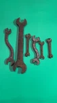 Antique Open End Wrench Lot, 7 Rustic Steel Farm Tools, Industrial Patina. Fixed Price $29.95.
