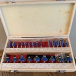 Stalwart 24 Piece Blue Carbide Router Bit Set W/ Case Missing One. Fixed Price $18.00.
