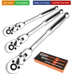 3PC Flex Head Ratchet Wrench Set, 1/4", 3/8", 1/2" Drive, 72-TOOTH, Socket Wr.... Fixed Price $61.10.