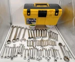 Lot Of 68 Sae & Metric Combination Wrenches Craftsman Duralast + Keter Tool Box. Fixed Price $125.99.
