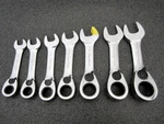 Blue-point 7PC Sae Stubby Combination Reversible Ratcheting Wrench Set BOERS708. Fixed Price $199.95.